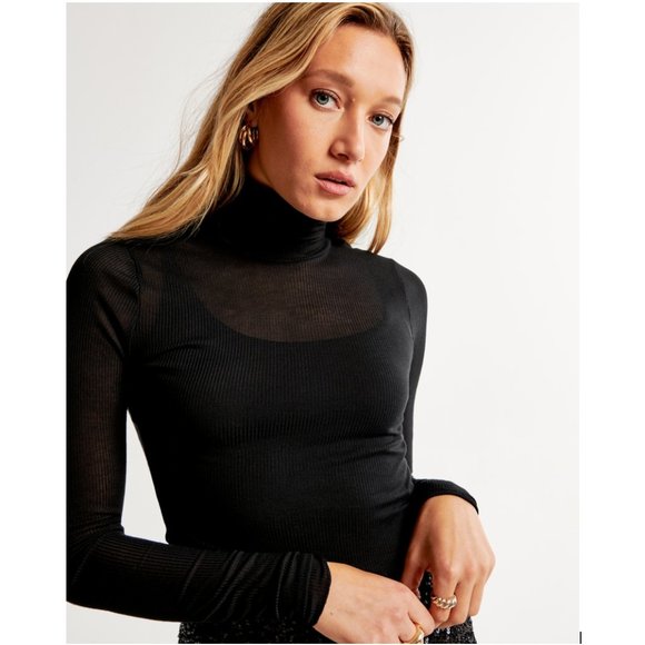 NWT A&F. Long-Sleeve Sheer Rib Turtleneck Top - Picture 1 of 10